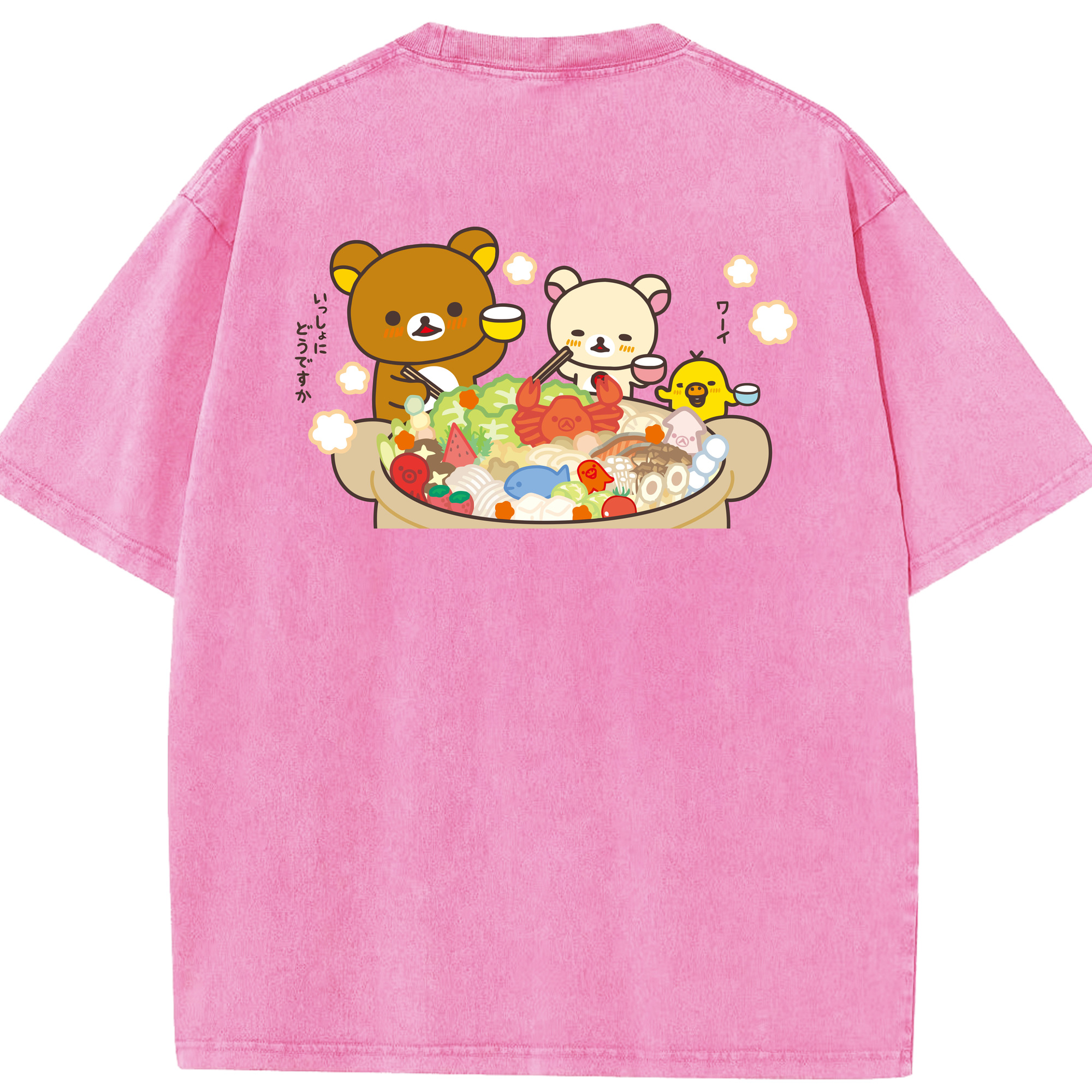 （画像用） リラックマ リラックマ キイロイトリ Rilakkuma Korilakkuma Kiiroitori 綿100% ヴィンテージ風 半袖Tシャツ（背面プリント）